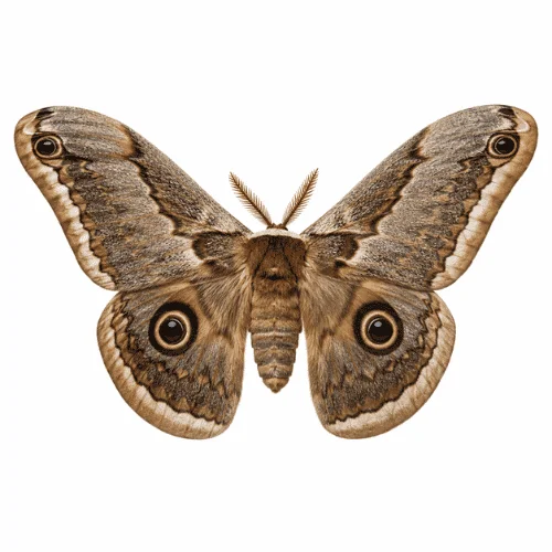 Giant Wood Moth on white background facing left showing large wings and identifying features.